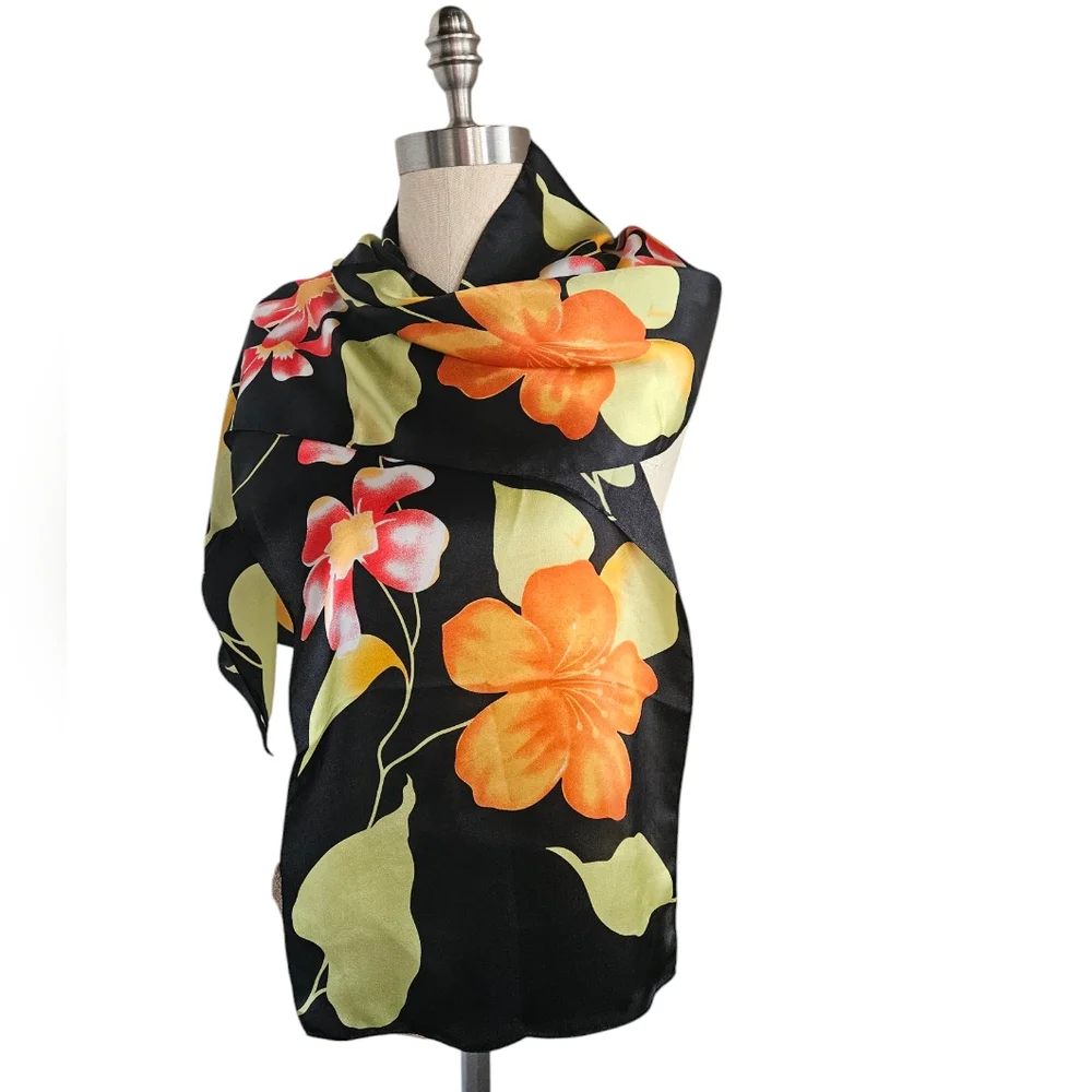 Tropical Floral Pattern Silk Oblong Scarf | SZ 70''